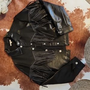 Leather jacket, cropped leather jacket, fringed jacket, fringed leather jacket